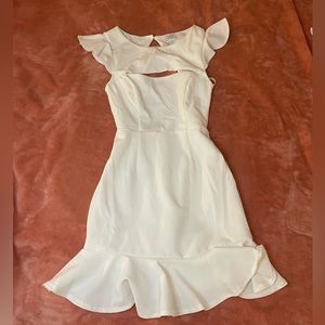 Selfie Leslie, White mini dress with ruffles open back, size small